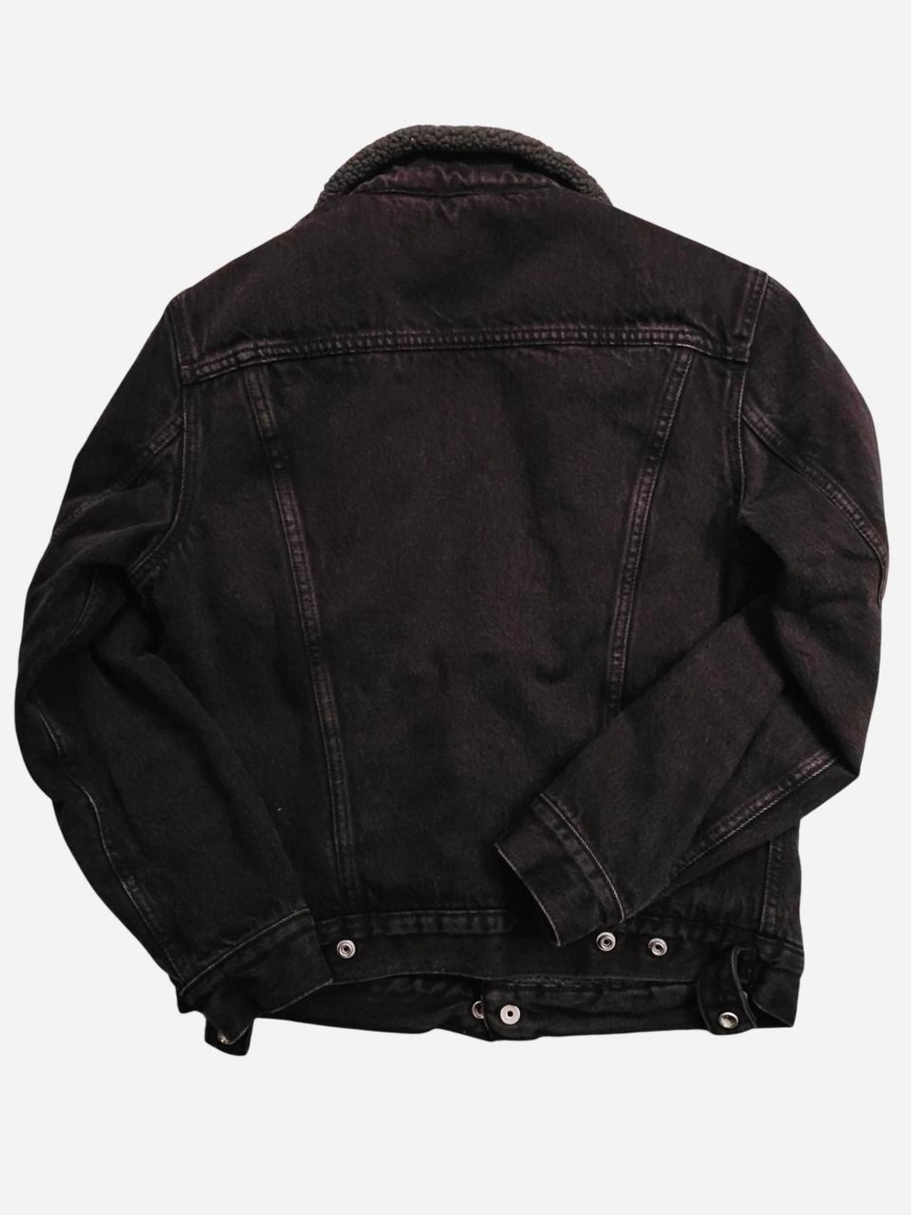 Levi's Black Denim Jacket with Gray Sherpa Collar - Picture 3 of 3